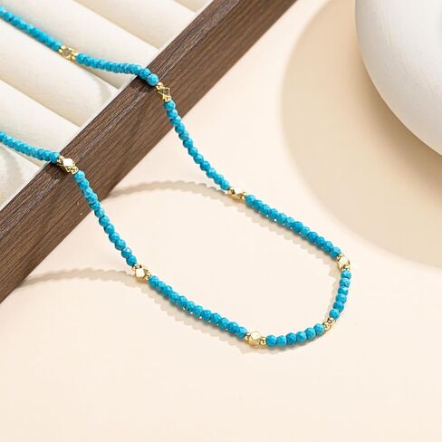 NOASR Beaded Necklace For Women Turquoise Choker Boho Bead Necklace Delicate Summer Jewelry Gift 14K Gold Plated Green Bead Necklace 16.5"+2" in Saudi Arabia