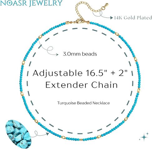 NOASR Beaded Necklace For Women Turquoise Choker Boho Bead Necklace Delicate Summer Jewelry Gift 14K Gold Plated Green Bead Necklace 16.5"+2" in Saudi Arabia