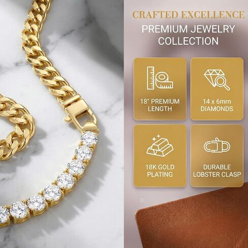 Chunky Gold Chain Necklaces for Women, Cuban Link Tennis Necklace Gold Plated with 14 Simulated Diamond CZ Thick Chain Luxury Jewelry for Women, Mom,Birthday in Kuwait