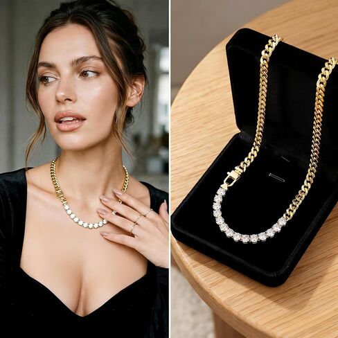 Chunky Gold Chain Necklaces for Women, Cuban Link Tennis Necklace Gold Plated with 14 Simulated Diamond CZ Thick Chain Luxury Jewelry for Women, Mom,Birthday in Kuwait