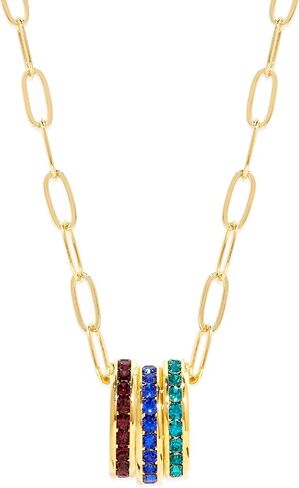 EVE'S ADDICTION Personalized Gold Tone Stackable CZ 3 Birthstone Charm Necklace, 18" Inch Paperclip Chain - Custom Birthstone Necklace for Mom - Gifts for Mom in Kuwait