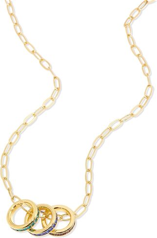 EVE'S ADDICTION Personalized Gold Tone Stackable CZ 3 Birthstone Charm Necklace, 18" Inch Paperclip Chain - Custom Birthstone Necklace for Mom - Gifts for Mom in Kuwait