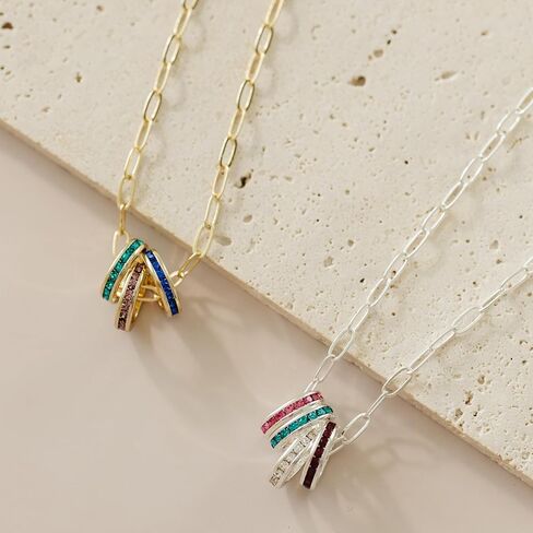 EVE'S ADDICTION Personalized Gold Tone Stackable CZ 3 Birthstone Charm Necklace, 18" Inch Paperclip Chain - Custom Birthstone Necklace for Mom - Gifts for Mom in Kuwait