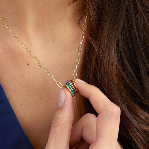 EVE'S ADDICTION Personalized Gold Tone Stackable CZ 3 Birthstone Charm Necklace, 18" Inch Paperclip Chain - Custom Birthstone Necklace for Mom - Gifts for Mom in Kuwait