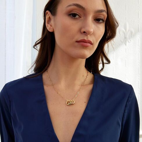 EVE'S ADDICTION Personalized Gold Tone Stackable CZ 3 Birthstone Charm Necklace, 18" Inch Paperclip Chain - Custom Birthstone Necklace for Mom - Gifts for Mom in Kuwait