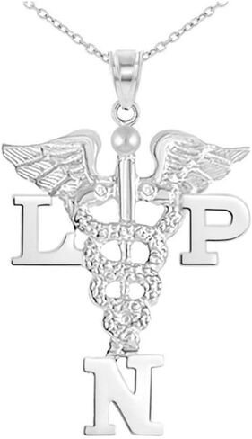 NursingPin - Sterling Silver Licensed Practical Nurse LPN Charm with Necklace in Saudi Arabia