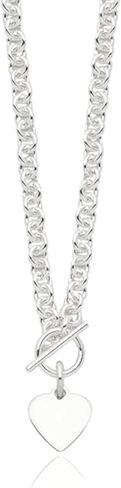 Solid 925 Sterling Silver Engraveable Heart Disc on Fancy Link Toggle Necklace Chain 18" (7mm) in Kuwait
