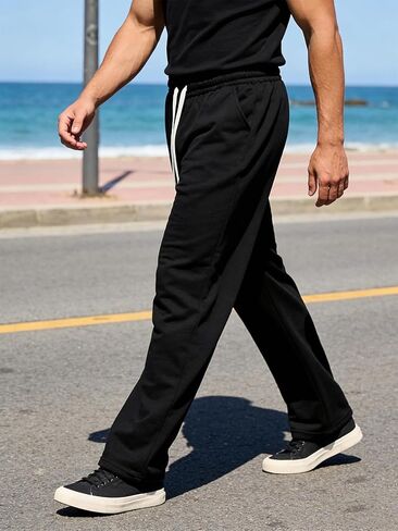 Men's Casual Pants, 1-Pack Classic Streetwear Trousers for Travel & Sport, Comfortable Machine Washable All-Season Wear in Kuwait
