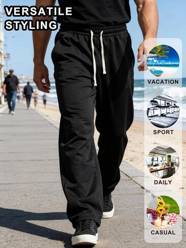 Men's Casual Pants, 1-Pack Classic Streetwear Trousers for Travel & Sport, Comfortable Machine Washable All-Season Wear in Kuwait