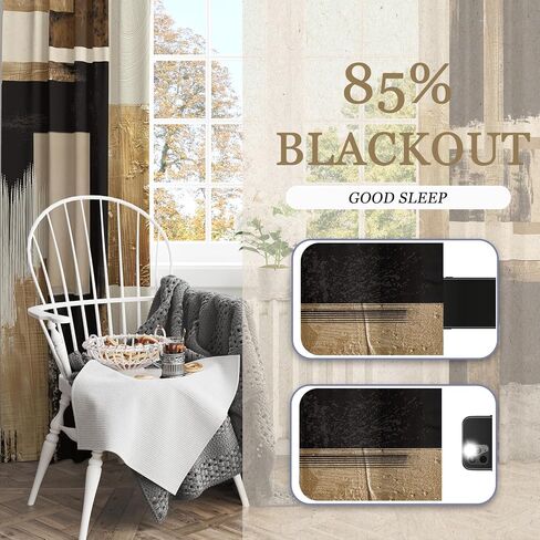 Boho Black Gold Abstract Blackout Curtains, Modern Oil Aesthetic Neutral Contemporary Beige Darkening Thermal Insulated Grommet Light Blocking Drape Decor, 52 x 84 Inch Long 2 Panels in Saudi Arabia