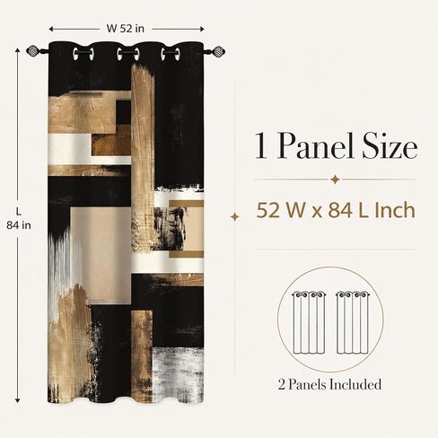 Boho Black Gold Abstract Blackout Curtains, Modern Oil Aesthetic Neutral Contemporary Beige Darkening Thermal Insulated Grommet Light Blocking Drape Decor, 52 x 84 Inch Long 2 Panels in Saudi Arabia
