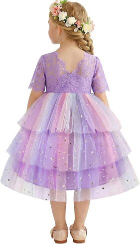 Toddler Flower Girl Dress 2-8Y Embroidered Lace Back V-Neck Tulle Dress for Party Wedding Tea Party in Saudi Arabia