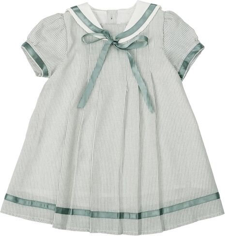 Twoflower Toddler Girl Short Sleeve Sailor Dress Striped Vintage Gray Green Collar A-Line Casual Cotton Uniform Dress in Saudi Arabia