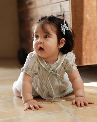 Twoflower Toddler Girl Short Sleeve Sailor Dress Striped Vintage Gray Green Collar A-Line Casual Cotton Uniform Dress in Saudi Arabia