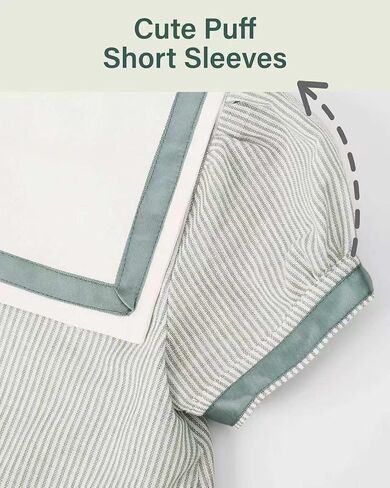 Twoflower Toddler Girl Short Sleeve Sailor Dress Striped Vintage Gray Green Collar A-Line Casual Cotton Uniform Dress in Saudi Arabia
