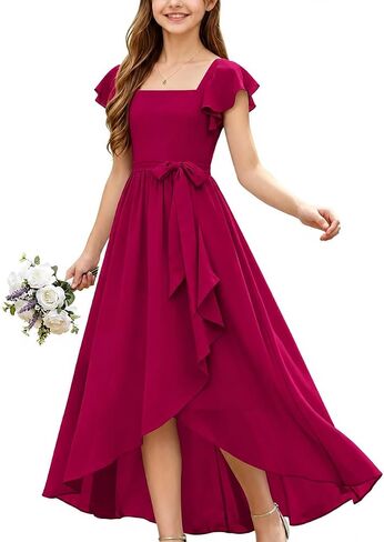 Junior Bridesmaid Dresses Chiffon High Low Flower Girl Dress Girls Formal Wedding Party Pageant Gown in Saudi Arabia