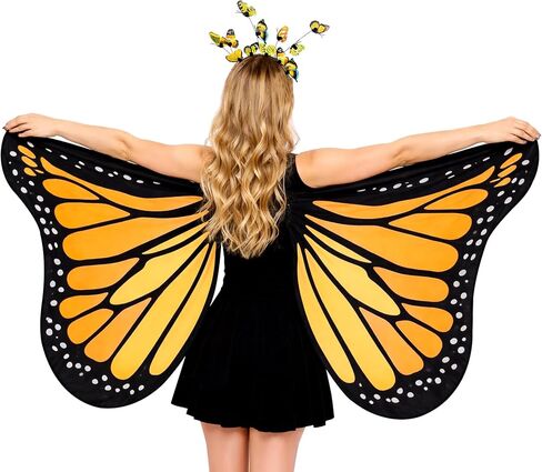 Monarch Butterfly Wings Costume for Women Double Sided Cape Set with Headband Earrings Tattoos Adult Fairy Wings Halloween Cosplay Party Dress Up in Saudi Arabia