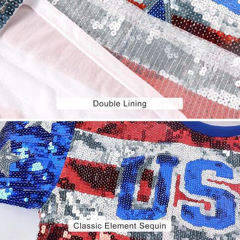 American Flag Star Striped Sparkly Sequin Long T-Shirt for Men Women Loose Mini Dress for Patriotic Casual Costume Party One Size in Saudi Arabia