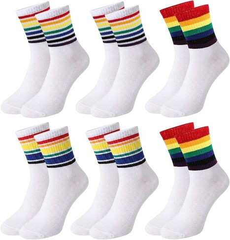 6pcs Rainbow Striped Women's Crew Socks in Saudi Arabia