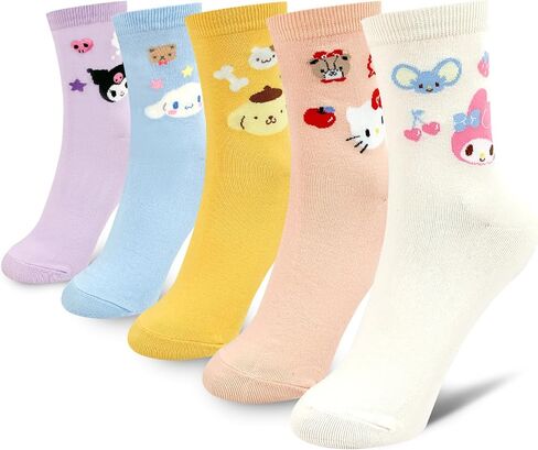 Sanrio Character Ankle Socks, White Cotton Blend, 5 Pairs with Hello Kitty and Friends Design Collection in Saudi Arabia