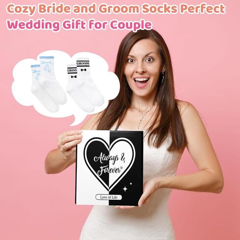 Bride and Groom Socks Gift Set - 2 Pairs Something Blue Wedding Socks for Couples, Bridal Shower Bachelorette Party Gifts, Mr and Mrs Novelty Cotton Crew Socks in Gift Box in Saudi Arabia