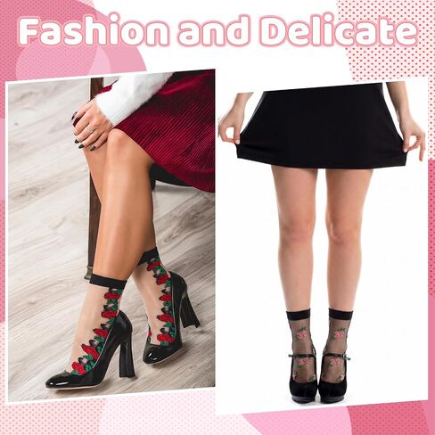 11 Pairs Womens Floral Sheer Socks, Flowered Lace Socks for Women, Summer Vintage Mesh Glass Socks, Breathable Nylon Transparent Sheer Socks in Saudi Arabia
