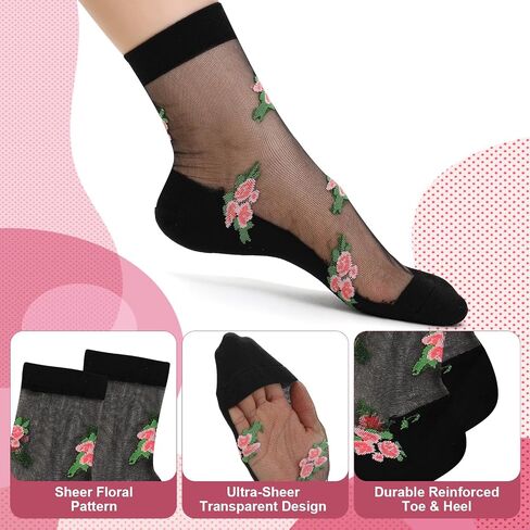 11 Pairs Womens Floral Sheer Socks, Flowered Lace Socks for Women, Summer Vintage Mesh Glass Socks, Breathable Nylon Transparent Sheer Socks in Saudi Arabia