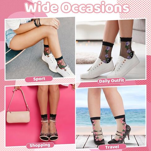 11 Pairs Womens Floral Sheer Socks, Flowered Lace Socks for Women, Summer Vintage Mesh Glass Socks, Breathable Nylon Transparent Sheer Socks in Saudi Arabia