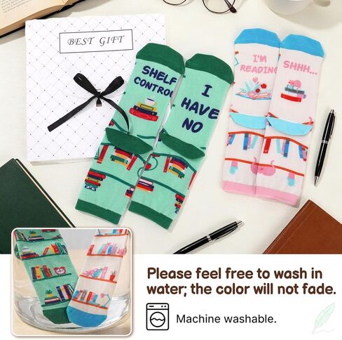 Book Lovers Gifts for Women 2 Pairs Reading Books Socks Funny Socks for Book Lovers Bookworms in Saudi Arabia