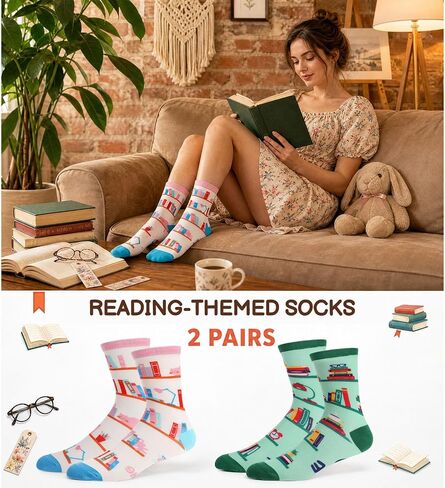 Book Lovers Gifts for Women 2 Pairs Reading Books Socks Funny Socks for Book Lovers Bookworms in Saudi Arabia