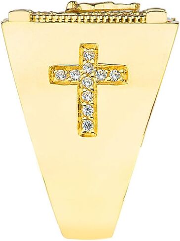 Men's 14k Yellow Gold Diamond Art Deco Jesus Christ Cross Ring in Saudi Arabia