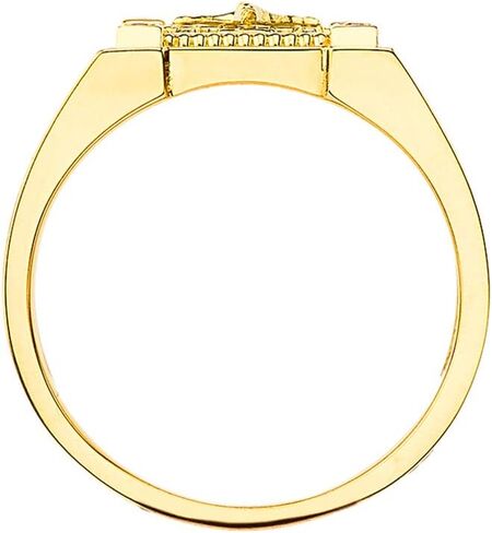 Men's 14k Yellow Gold Diamond Art Deco Jesus Christ Cross Ring in Saudi Arabia