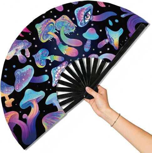 Spooky Skull Glow Rave Fan for Drag Queen Shows, Bamboo Handle Folding Fan, Dark Goth Rave Accessory for EDM Festivals and Halloween Party, 13.4" Closed | 26.7" Open in Saudi Arabia