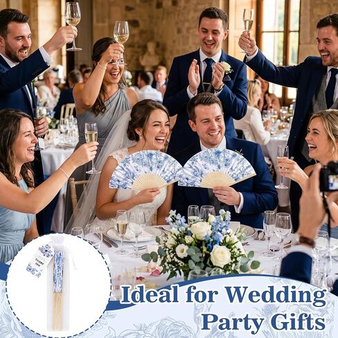 SAYAYA 60 Sets Blue Floral Paper Hand Fans Bulk, Folding Fans Wedding Favors for Guests with Organza Bags, Thank-You Tags & Cable Ties, Foldable Bamboo Cooling Fans for Outdoor Bridal Shower Gifts in Kuwait