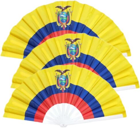 13 Inches Country Flag Folding Fabric Large Hand Fans Patriotic Country Flag Design for Independence Parade Pride Party Souvenir Gifts-3 Pack (Ecuador) in Saudi Arabia