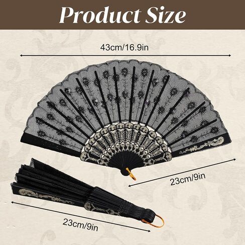 Grevosea 2 Pack Lace Embroidered Sequin Folding Hand Fans Spanish Flamenco Dance Accessories Gothic Retro Costume Photo Props Prom Decoration Red Black in Kuwait