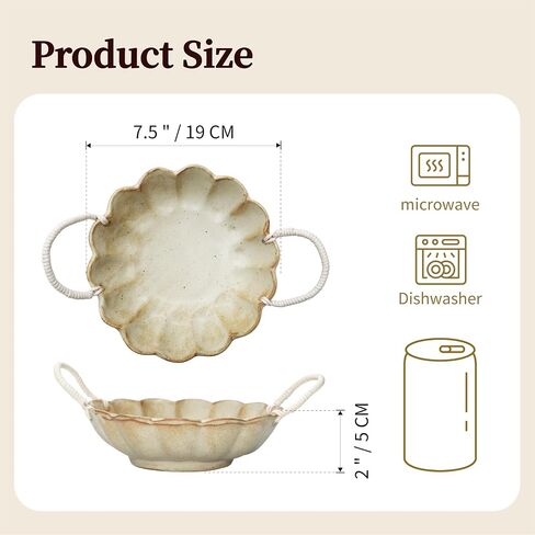 7.5-Inch Ceramic Serving Bowl with Scalloped Rim and Rope Handles | Rustic Decor Centerpiece (Scalloped with Handle) in Saudi Arabia