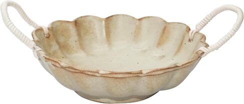 7.5-Inch Ceramic Serving Bowl with Scalloped Rim and Rope Handles | Rustic Decor Centerpiece (Scalloped with Handle) in Saudi Arabia