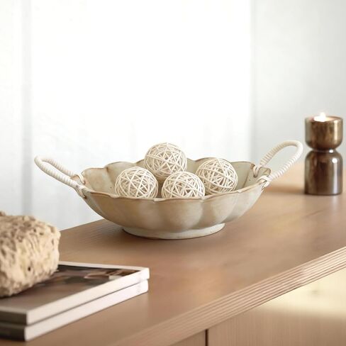 7.5-Inch Ceramic Serving Bowl with Scalloped Rim and Rope Handles | Rustic Decor Centerpiece (Scalloped with Handle) in Saudi Arabia