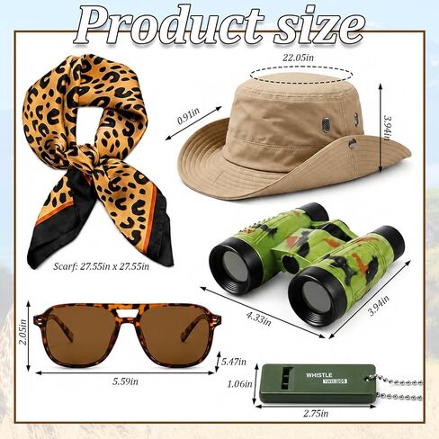 Safari Clothes for Women, Halloween Costumes, 5 PCS Safari Outfit Set with Safari Hat Leopard Print Scarf Binoculars Sunglasses and Whistle, for Attending Halloweens and Parties Use by Those Aged 15+ in Saudi Arabia