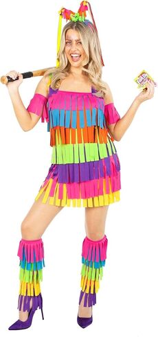 Morph Women’s Pinata Fringe Dress, Bright Multicolor Rainbow Fiesta Dress, Festival Pride Costume in Kuwait