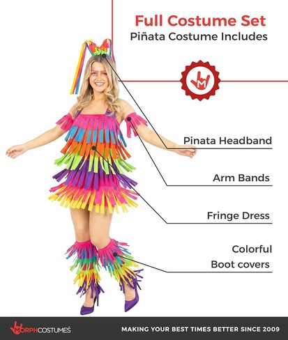 Morph Women’s Pinata Fringe Dress, Bright Multicolor Rainbow Fiesta Dress, Festival Pride Costume in Kuwait