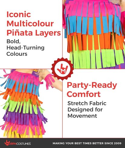 Morph Women’s Pinata Fringe Dress, Bright Multicolor Rainbow Fiesta Dress, Festival Pride Costume in Kuwait