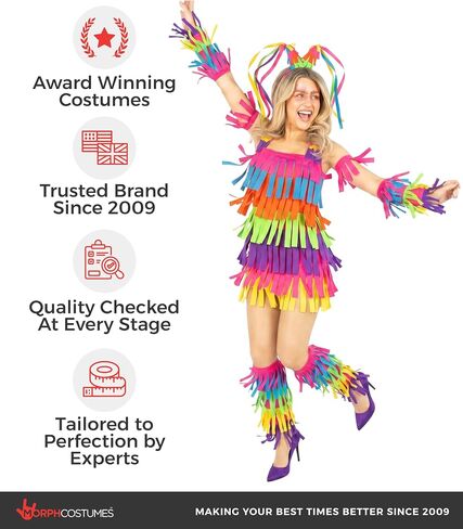 Morph Women’s Pinata Fringe Dress, Bright Multicolor Rainbow Fiesta Dress, Festival Pride Costume in Kuwait
