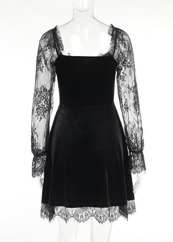 TSMNZMU Women Gothic Velvet Dress - Flared Lace Long Sleeve Midi Dresses - Lolita Fairy Grunge Harajuku Dress Alt Clothes in Kuwait