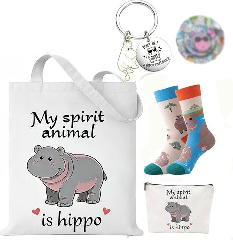 Hippo Gifts for Women - 5Pcs Hippo Gift Set with Soft Novelty Socks, Stickers | Unique Animal Theme Gift for Daughter, Sister, Mom,Friends in Saudi Arabia