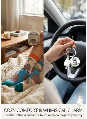 Hippo Gifts for Women - 5Pcs Hippo Gift Set with Soft Novelty Socks, Stickers | Unique Animal Theme Gift for Daughter, Sister, Mom,Friends in Saudi Arabia