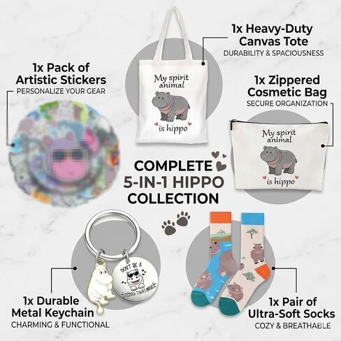 Hippo Gifts for Women - 5Pcs Hippo Gift Set with Soft Novelty Socks, Stickers | Unique Animal Theme Gift for Daughter, Sister, Mom,Friends in Saudi Arabia