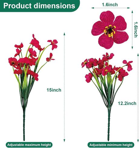 24 Pcs (6 Color) UV Resistant Outdoor Artificial Faux Flowers Plants Realistic Plastic Silk Bulk Fake Arrangements for Garden Hanging Baskets Patio Porch Cemetery Grave Decorations Indoor Vase in Saudi Arabia