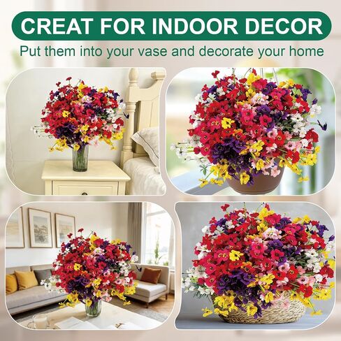 24 Pcs (6 Color) UV Resistant Outdoor Artificial Faux Flowers Plants Realistic Plastic Silk Bulk Fake Arrangements for Garden Hanging Baskets Patio Porch Cemetery Grave Decorations Indoor Vase in Saudi Arabia
